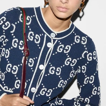 Gucci 753917XKCAN,Gucci monogram cardigan,Gucci cardigan blue,Gucci cardigan women gg logo,Gucci cardigan,Gucci cardigan on s
