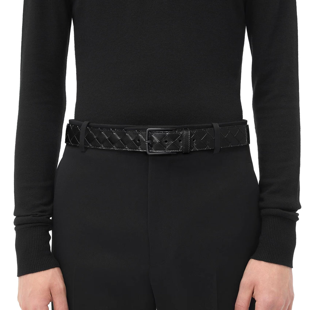 Bottega Veneta 609182V3IM18984,BV 609182V3IM18984,Bottega Veneta Intrecciato Belt,BV Intrecciato Belt,Bottega Veneta black Be
