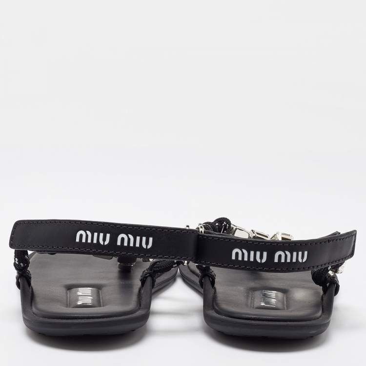 Winniemodo,Winnie modo,MIU MIU 5Y196E,Miu Miu Black Cord Crystal Embellished Thong Sandals,MIU MIU thong sandals,MIU MIU sand