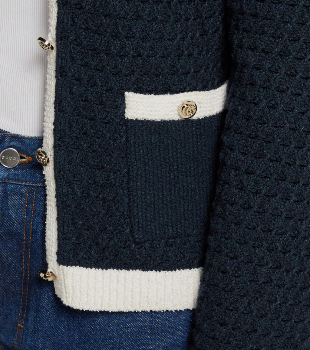 Gucci 836184 XKESV,Gucci fine cotton crochet cardigan,Gucci womens cardigan,Gucci cardigan navy,Gucci cardigan womens navy,Gu