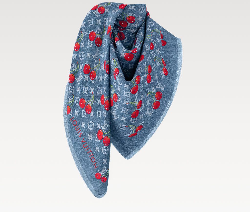 Louis Vuitton M96379,LV M96379,Louis Vuitton LV x TM denim cerise shawl,LV x TM denim cerise scarf,Louis Vuitton x Tm denim s