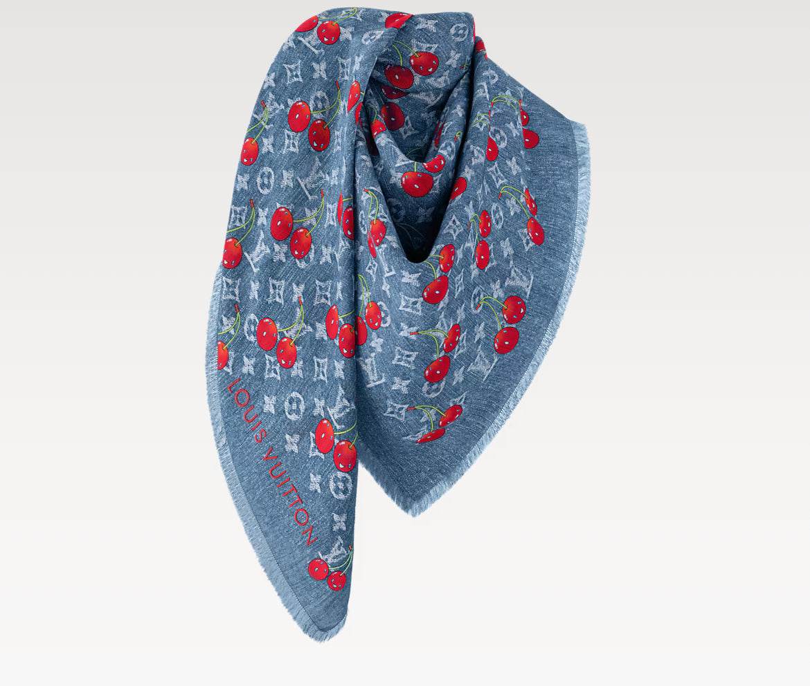 Louis Vuitton M96379,LV M96379,Louis Vuitton LV x TM denim cerise shawl,LV x TM denim cerise scarf,Louis Vuitton x Tm denim s