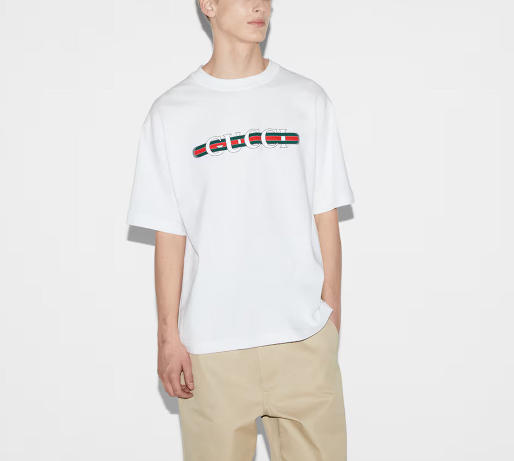 Gucci 784361 XJGTE,Gucci cotton jersey T-shirt with print,Gucci web print t-shirt,Gucci black t-shirt,Gucci grey t-shirt,Gucc