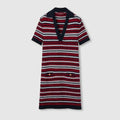 Gucci 818612 XKENN,Gucci v-neck dress,Gucci v-neck striped dress,Gucci v-neck red dress,Gucci red striped dress,Gucci striped