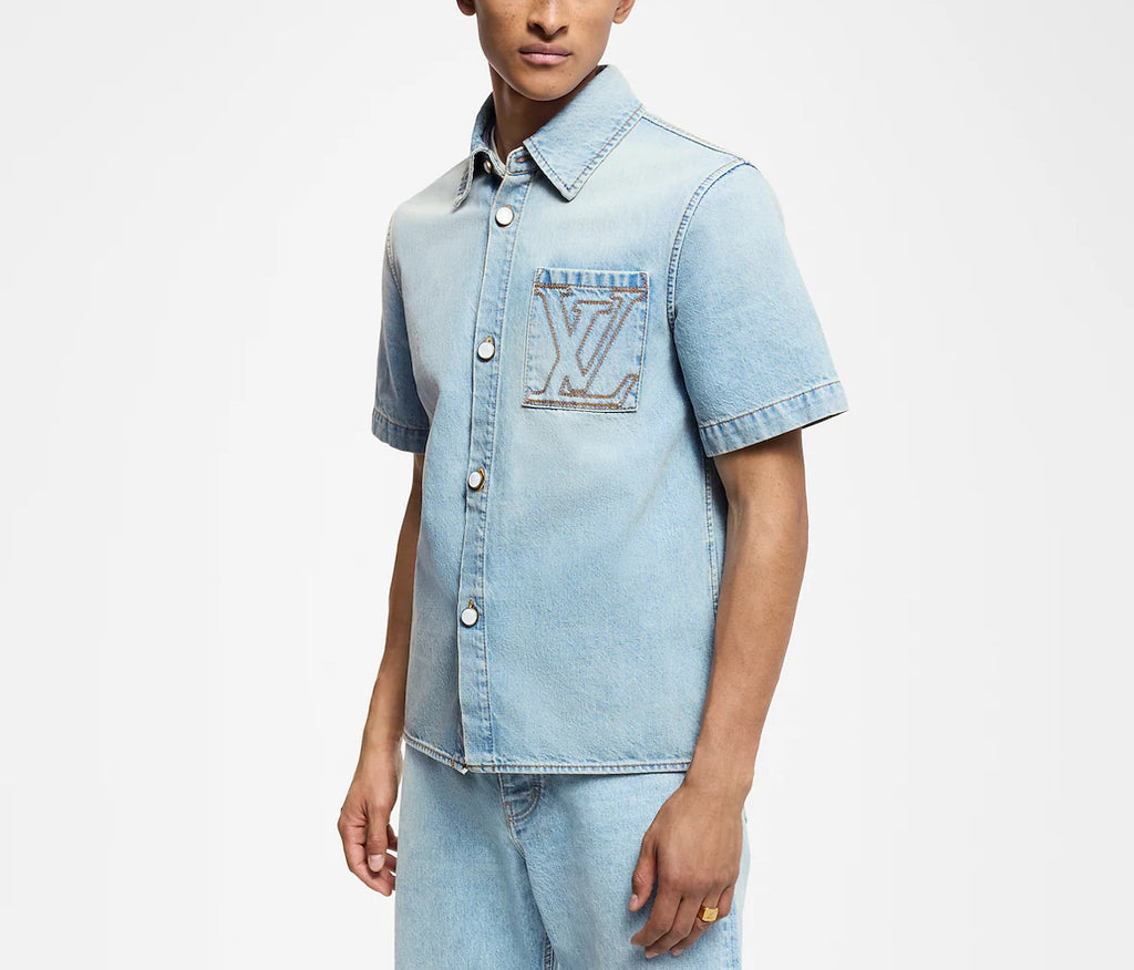 Louis Vuitton 1AGJONC,LV 1AGJONC,Louis Vuitton short sleeved denim shirt,Louis Vuitton denim shirt,Louis Vuitton mens denim s