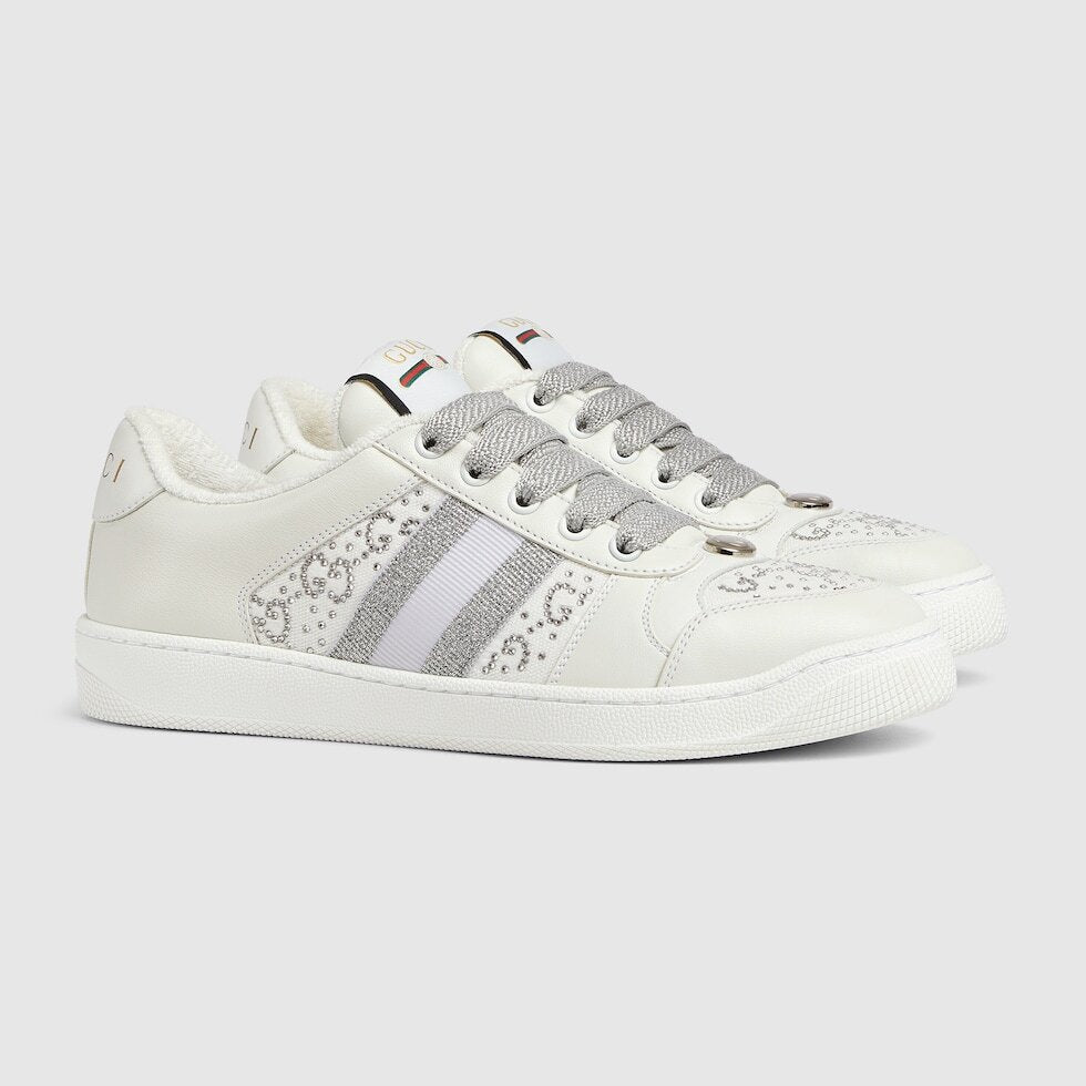 Gucci 732193FADQ7,Gucci screener sneaker,Gucci GG crystal sneaker,Gucci GG Crystal grey sneaker,Gucci Rhinestone sneaker,Gucc