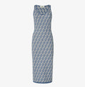Fendi FZDD38AUHW,Fendi blue monogram dress,Fendi FF logo dress,Fendi FF logo blue dress,Fendi midi dress blue ,Fendi dress bl