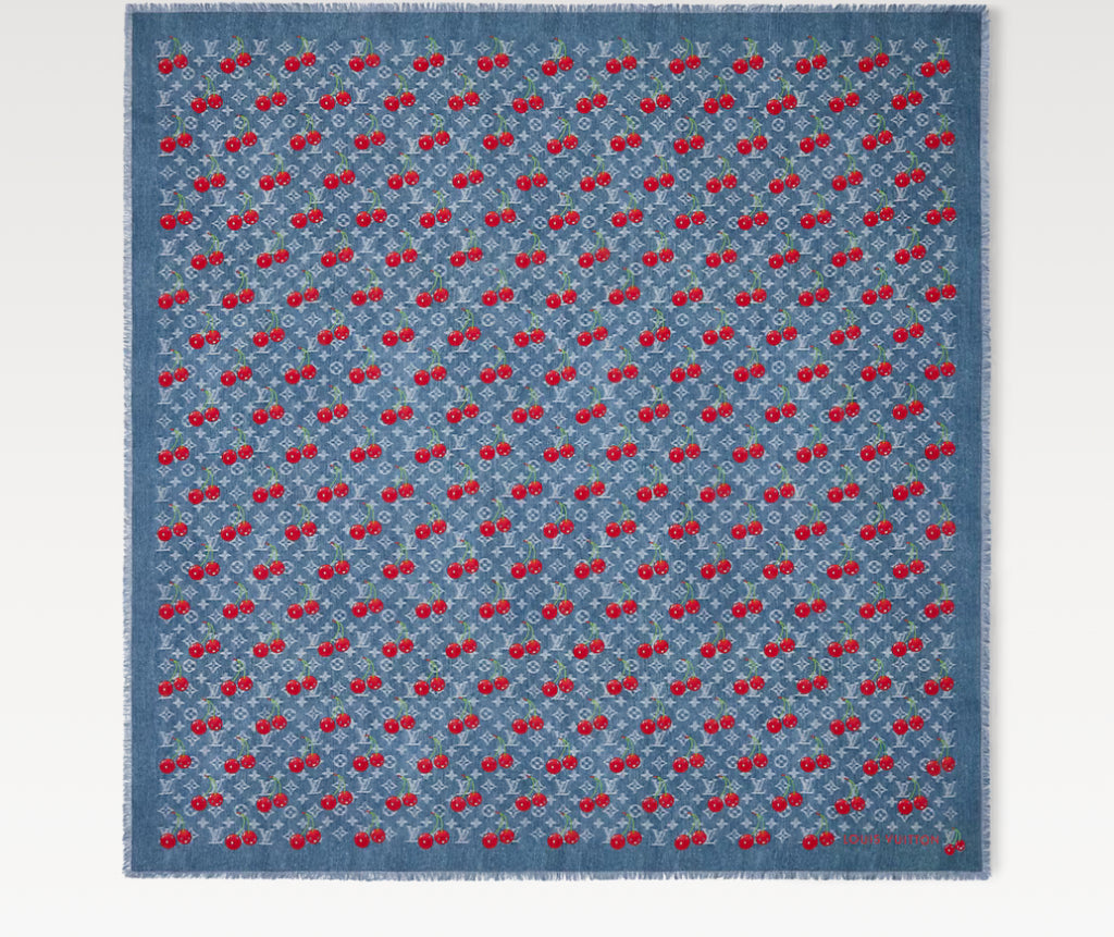 Louis Vuitton M96379,LV M96379,Louis Vuitton LV x TM denim cerise shawl,LV x TM denim cerise scarf,Louis Vuitton x Tm denim s