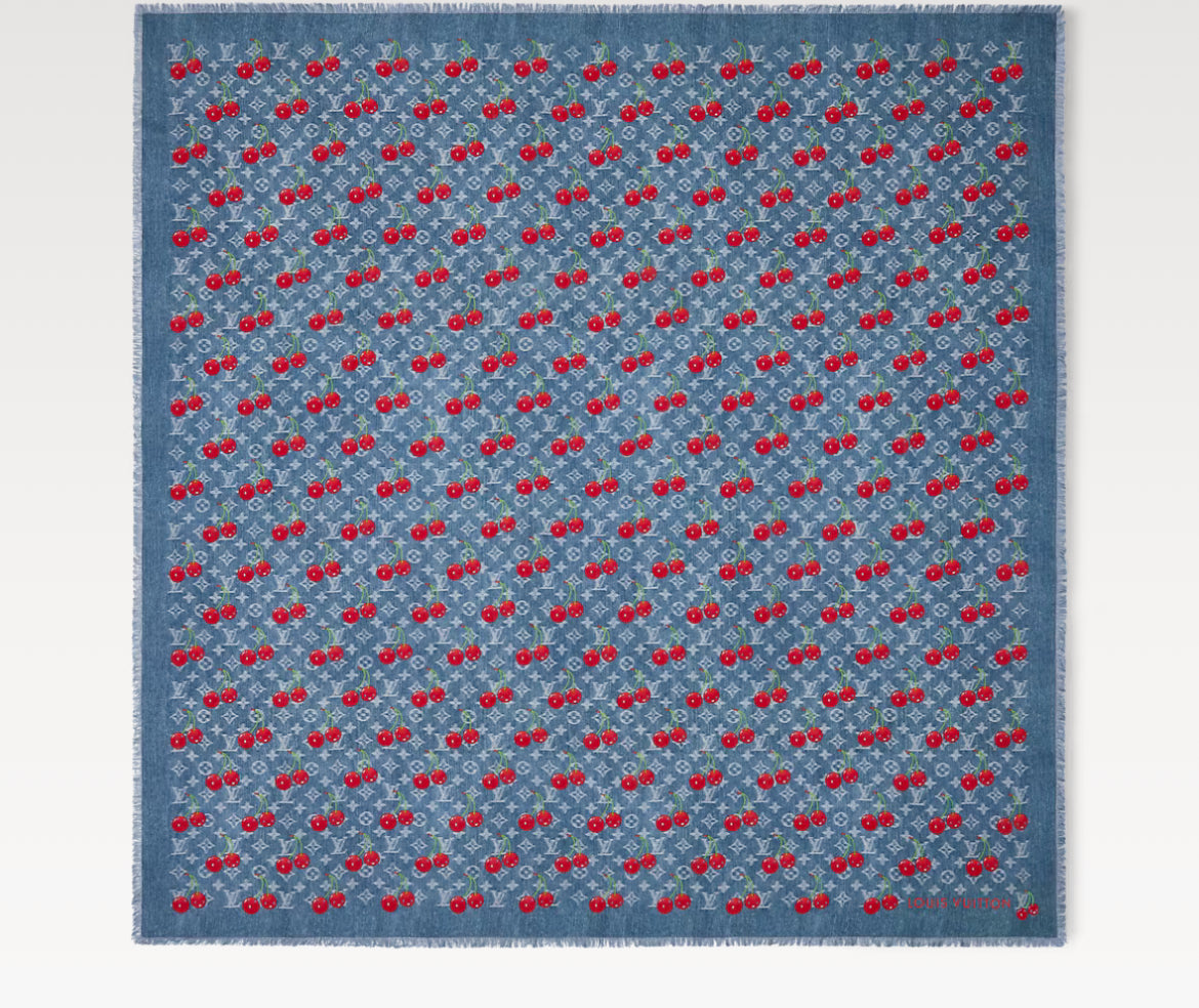 Louis Vuitton M96379,LV M96379,Louis Vuitton LV x TM denim cerise shawl,LV x TM denim cerise scarf,Louis Vuitton x Tm denim s