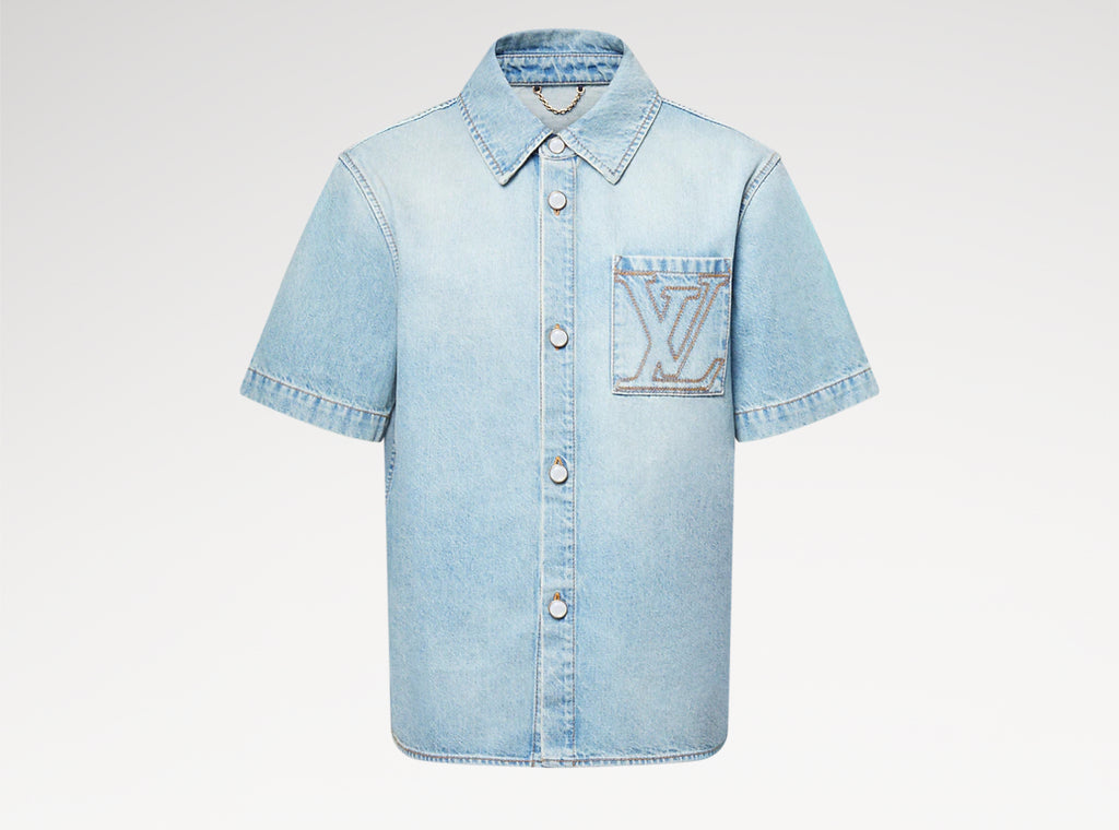 Louis Vuitton 1AGJONC,LV 1AGJONC,Louis Vuitton short sleeved denim shirt,Louis Vuitton denim shirt,Louis Vuitton mens denim s