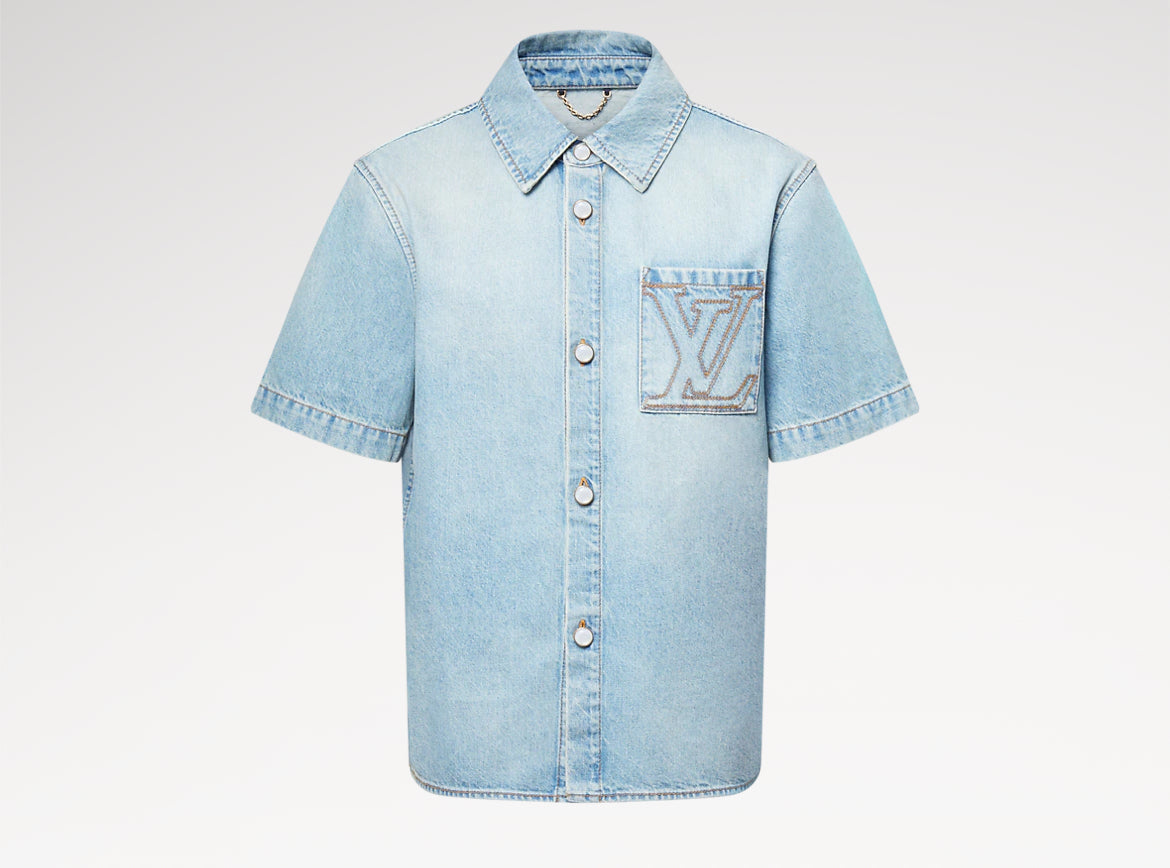 Louis Vuitton 1AGJONC,LV 1AGJONC,Louis Vuitton short sleeved denim shirt,Louis Vuitton denim shirt,Louis Vuitton mens denim s
