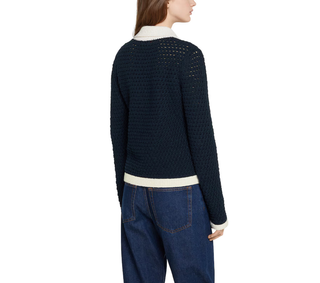 Gucci 836184 XKESV,Gucci fine cotton crochet cardigan,Gucci womens cardigan,Gucci cardigan navy,Gucci cardigan womens navy,Gu