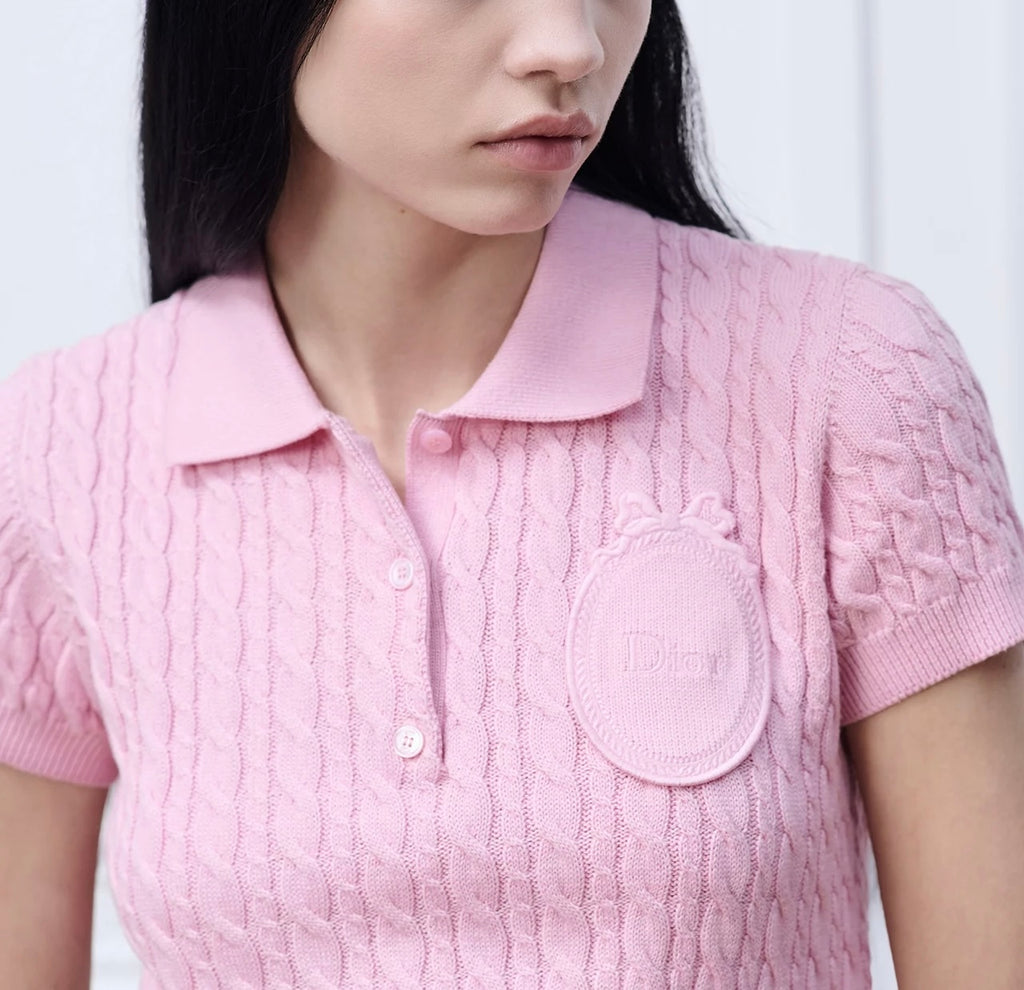 Winniemodo,Winniemodony,Dior 624S17A7111,Dior short sleeve sweater,Dior knit polo pink,Dior clothes outlet,Dior clothes sale,