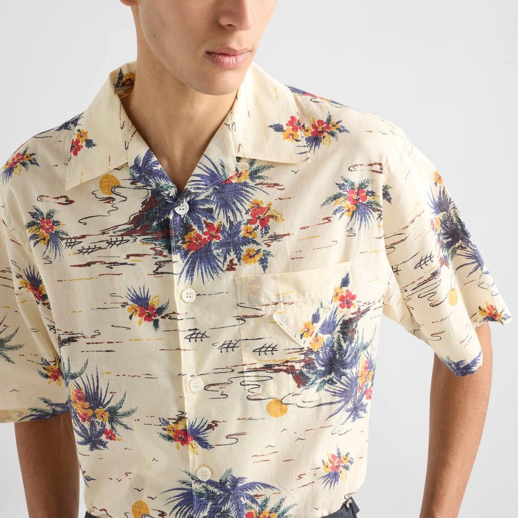 Prada USC414SUMO15YK, Prada Hawaii printed shirt, Prada Hawaii printed short sleeve shirt, Prada flower printed mens shirt, P