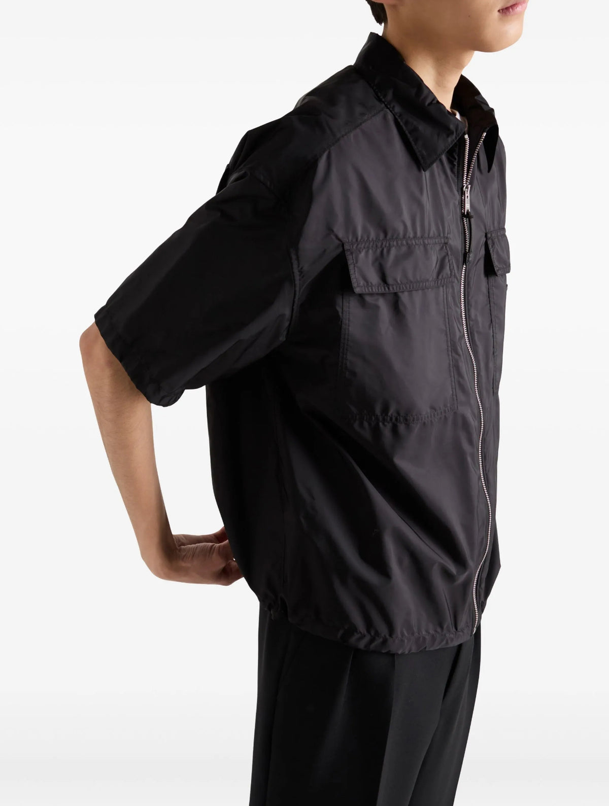 Prada SC758SOOO1WQ9,Prada re-nylon black shirt,Prada re-nylon men black shirt,Prada short sleeve shirt,Prada black shirt,Prad