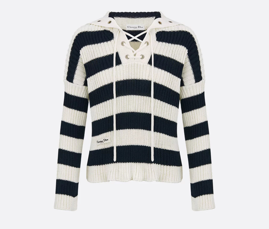 Dior 524S13A7025,Dior Marine sweater,Dior striped sweater,Dior striped sweater womens,Dior striped top,Dior navy white stripe
