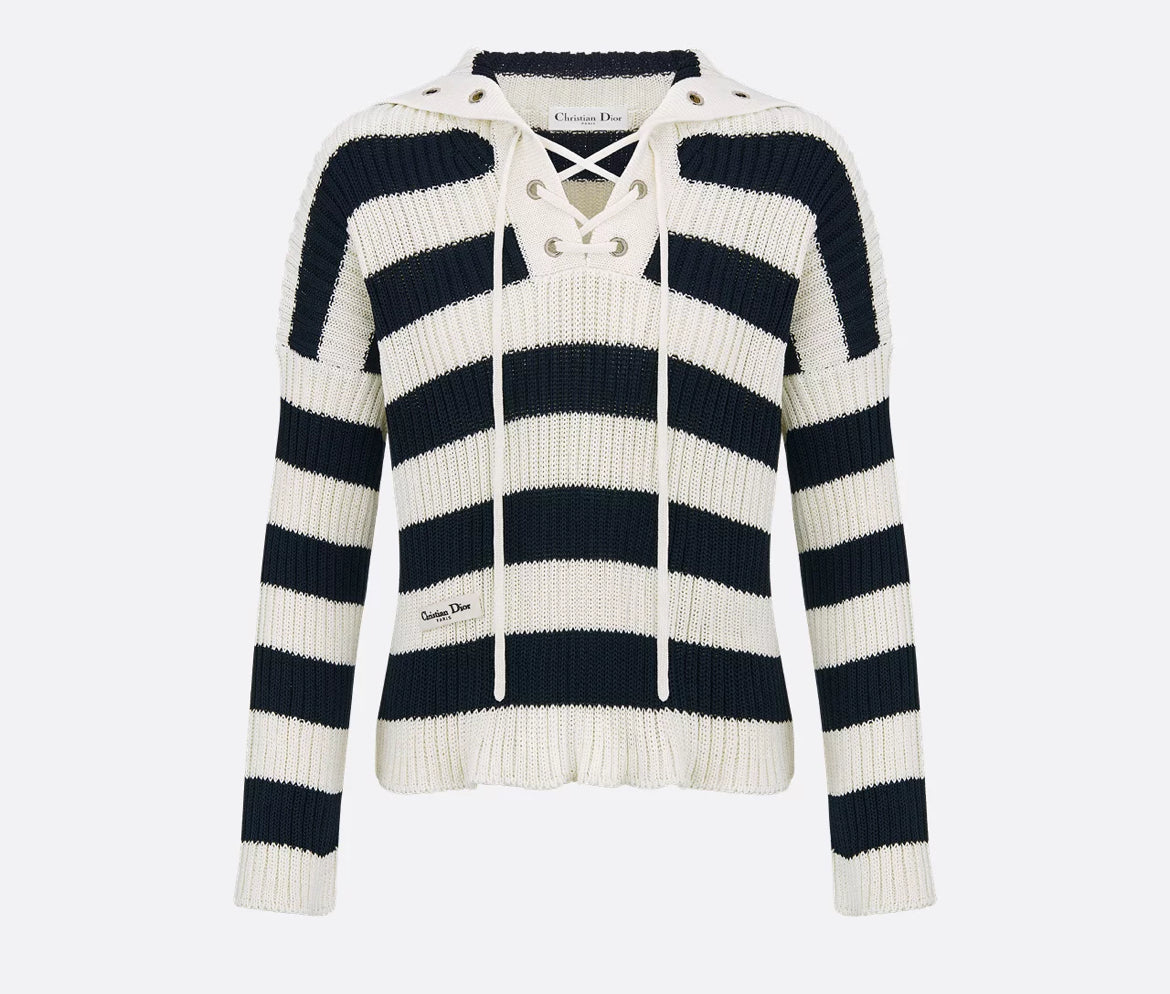 Dior 524S13A7025,Dior Marine sweater,Dior striped sweater,Dior striped sweater womens,Dior striped top,Dior navy white stripe