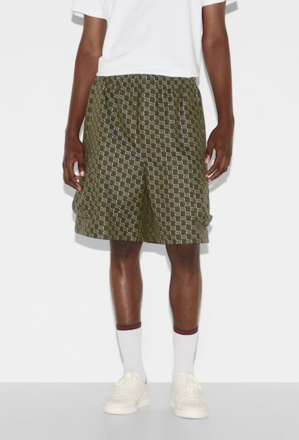 Gucci 804980ZAR26,Gucci jacquard shorts,Gucci jacquard shorts GG monogram,Gucci green shorts,Gucci green monogram shorts,Gucc