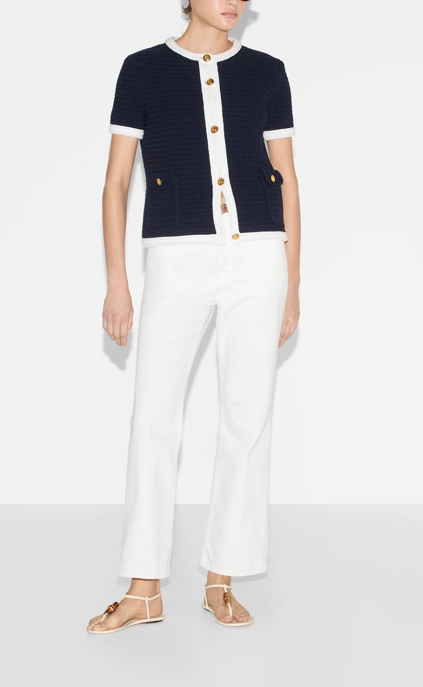 Gucci 819373XKEOT,Gucci short sleeve cardigan,Gucci navy cardigan womens,Gucci short sleeve cardigan womens,Gucci short sleev