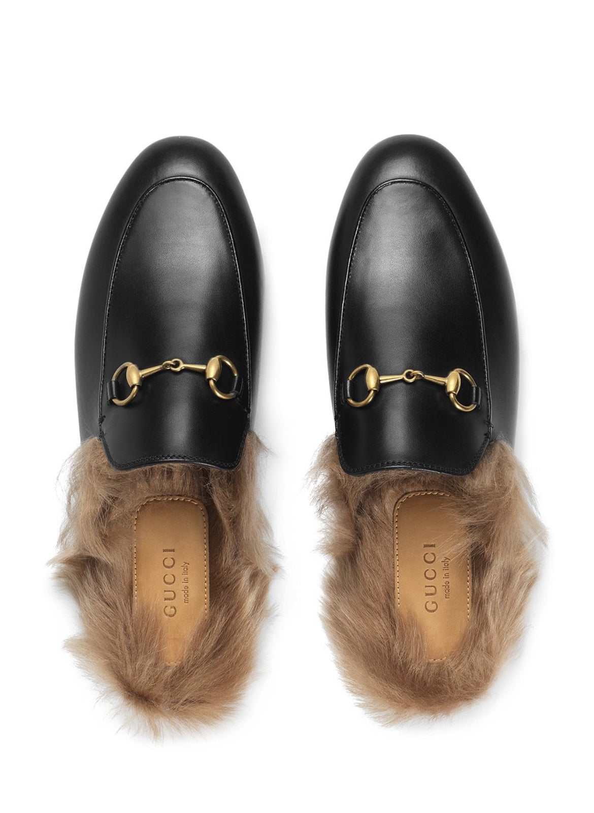 Gucci Black Princetown leather fur lined mules