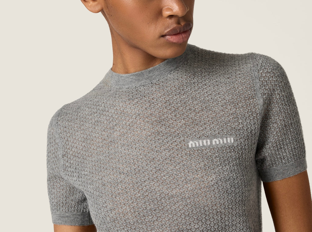 MIU MIU MMLB3017NNSOOO,Miu Miu cashmere sweater,Miu Miu cashmere sweater grey,MIU MIU grey sweater,MIU MIU grey sweater on sa