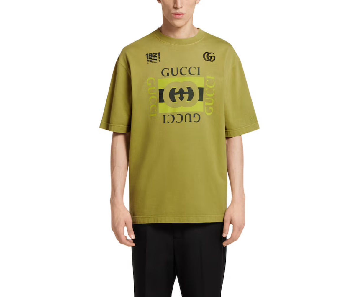 Winniemodo,Winnie modo,Gucci 798115 XJHDA,Gucci printed cotton jersey T-shirt,Gucci T-shirt 2025,Gucci t-shirt green,Gucci te