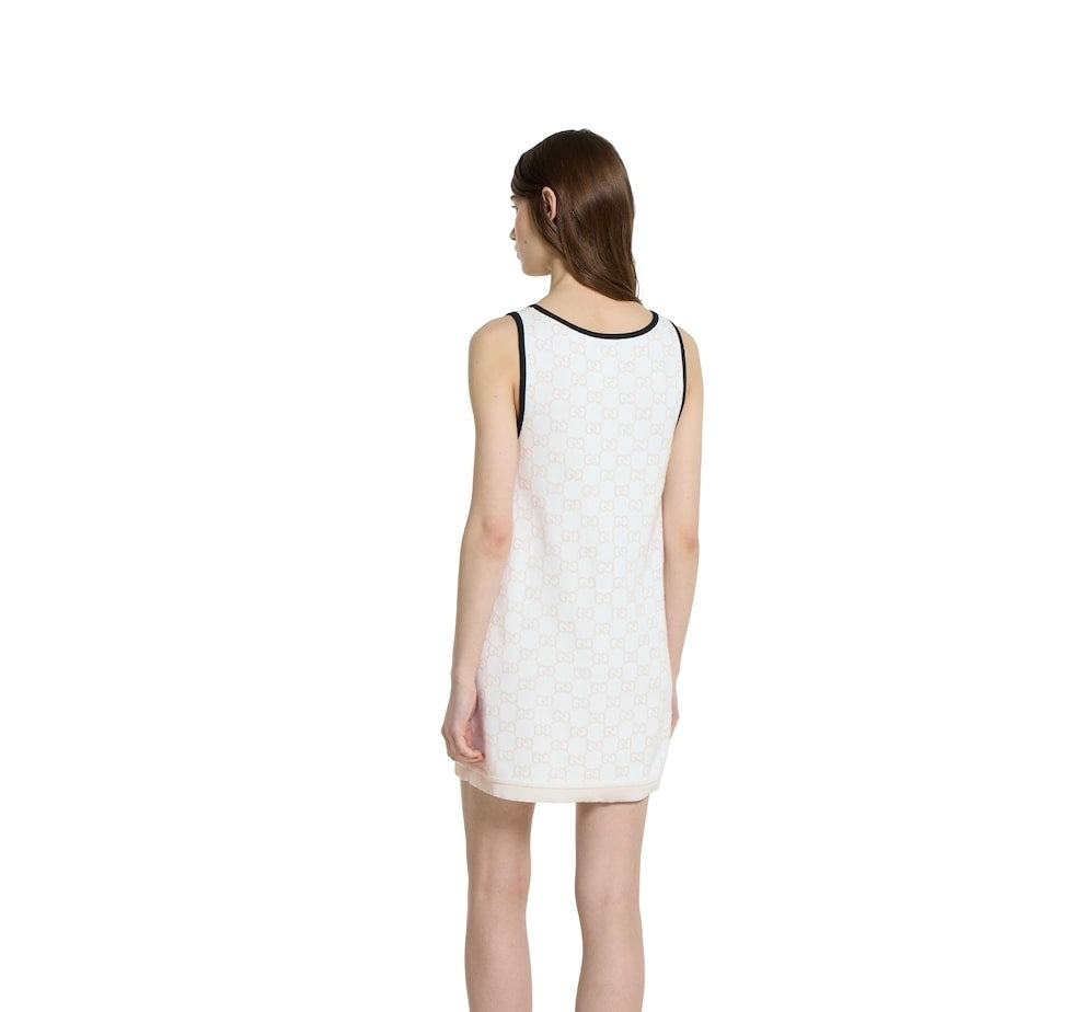 Gucci 836302 XKE0M,Gucci GG cotton jacquard dress,Gucci GG cotton white dress,Gucci GG monogram white dress,Gucci white sleev