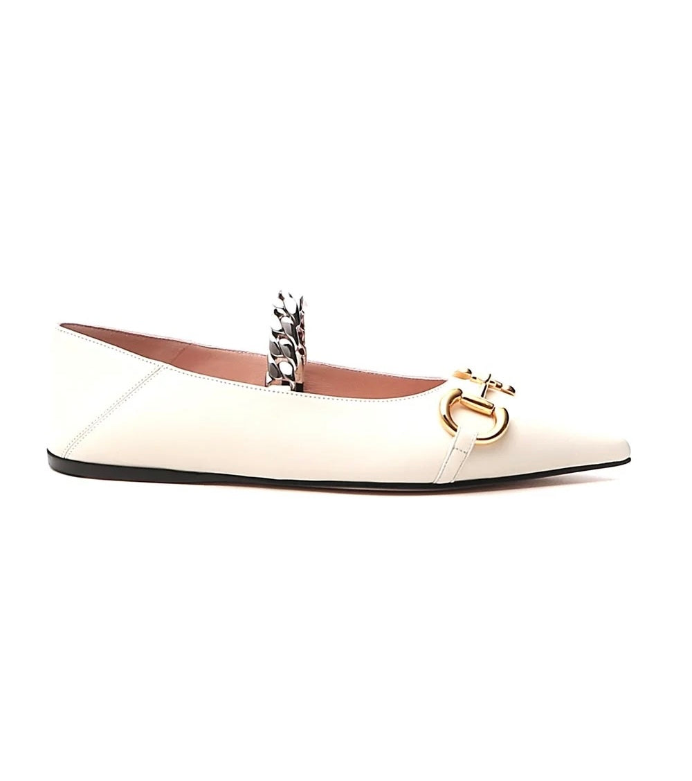 Gucci 621161 1RH00,Gucci Horsebit ballet flats,Gucci point toe flat shoes,Gucci ballerina white,Gucci white flats,Gucci point