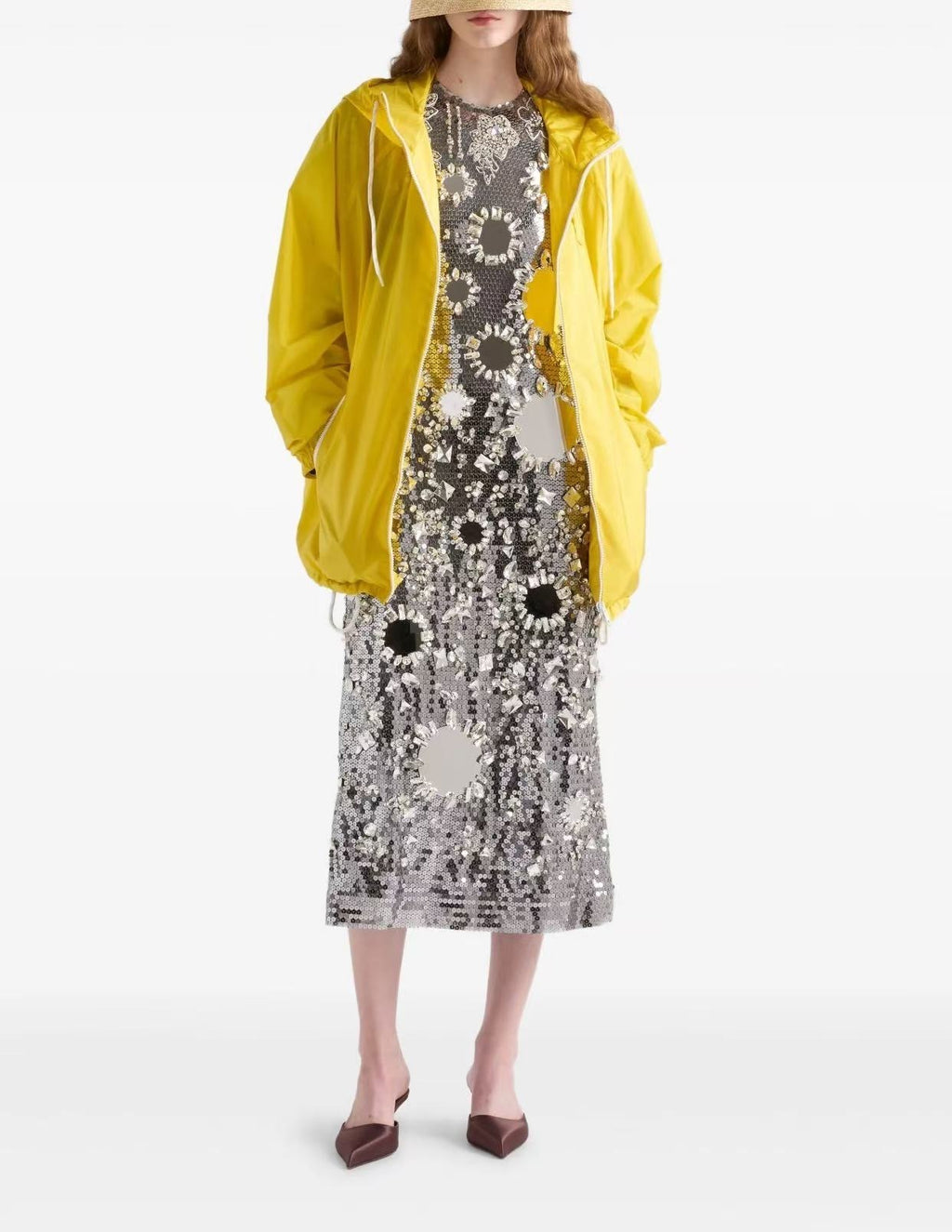 Prada 292276SOOO1WQ9,Prada lightweight jacket,Prada oversized yellow jacket,Prada oversized yellow jacket womens,Prada yellow
