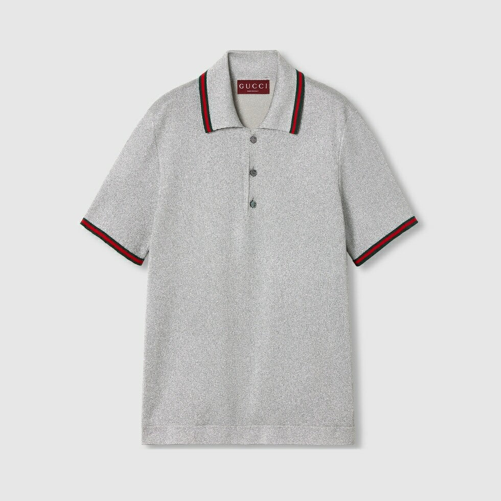Gucci 805174XKEJE,Gucci lurex polo shirt,Gucci lurex silver polo shirt,Gucci silver polo shirt,Gucci silver men’s polo shirt,