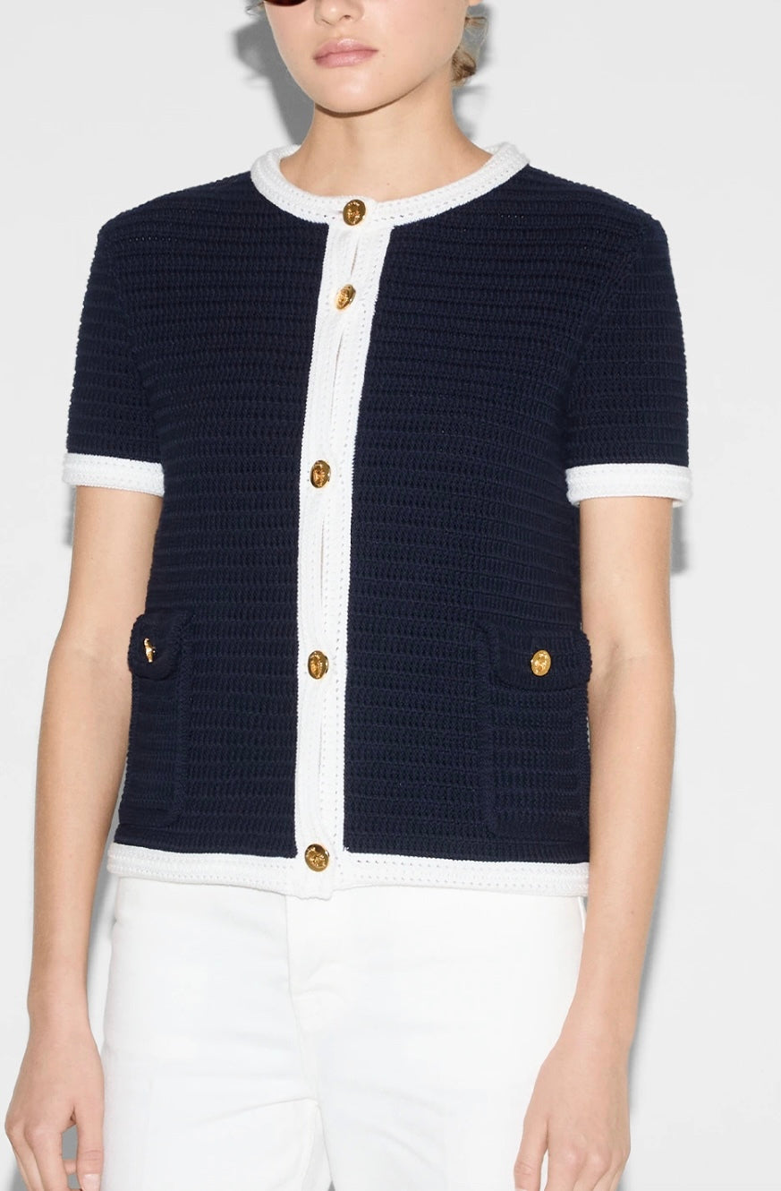 Gucci 819373XKEOT,Gucci short sleeve cardigan,Gucci navy cardigan womens,Gucci short sleeve cardigan womens,Gucci short sleev