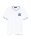 Gucci 81878 7JG5A,Gucci embroidered logo T-shirt,Gucci pink womens t-shirt,Gucci white womens t-shirt,Gucci womens t-shirt,Gu