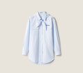 Winniemodo,Winnie modo,MIU MIU MK1918,Miu Miu poplin shirt,MIU MIU bow tie shirt,MIU MIU shirt blue,MIU MIU shirt on sale,MIU