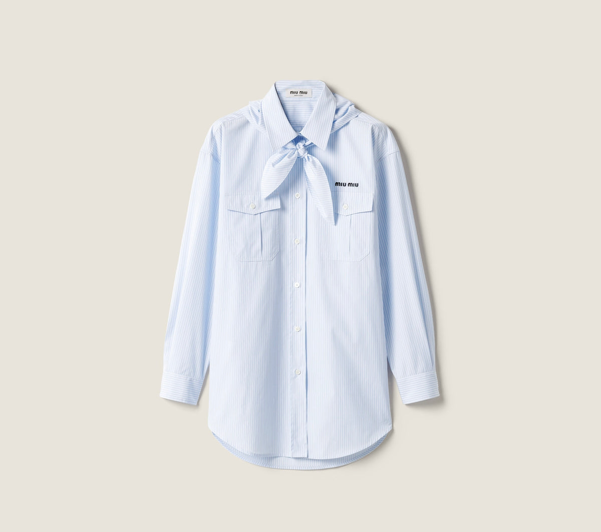 Winniemodo,Winnie modo,MIU MIU MK1918,Miu Miu poplin shirt,MIU MIU bow tie shirt,MIU MIU shirt blue,MIU MIU shirt on sale,MIU