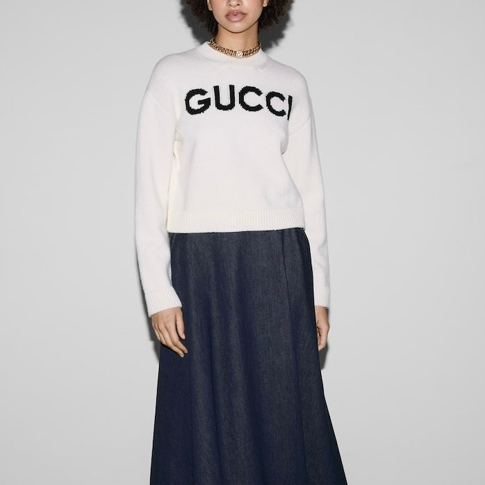 Gucci 770072XKEBC,Gucci top white,Gucci sweater women,Gucci sweater wool women,Gucci sweater white women,Gucci Gucci sweater