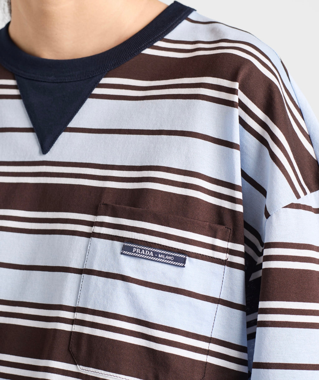 Prada 39610,Prada striped lisle cotton T-shirt,Prada striped T-shirt,Prada stripe tee,Prada stripe t-shirt women,Prada t-shir