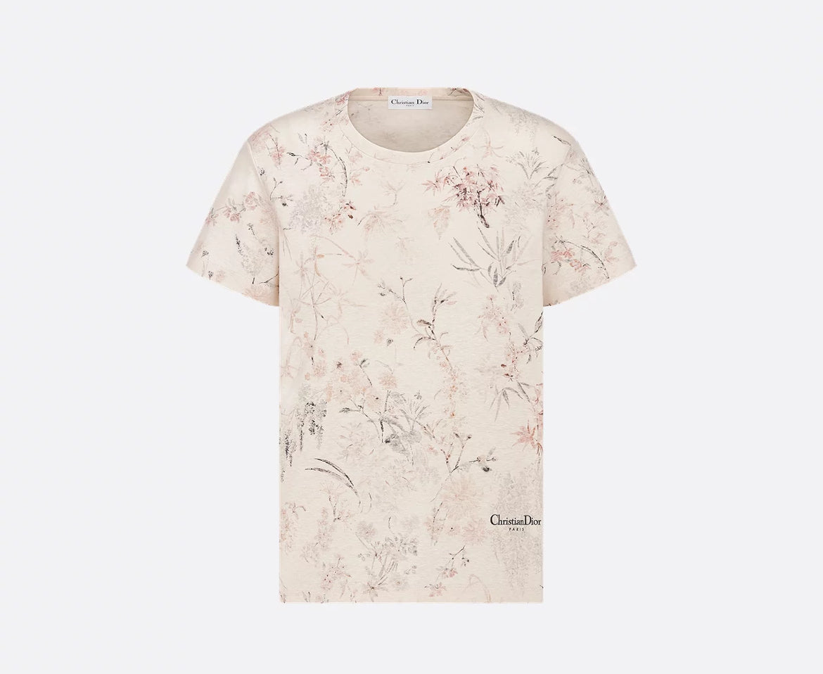 Dior 543T09A4241,Dior embroidered T-shirt,Dior floral print t-shirt,Dior flower t-shirt,Dior t-shirt,Dior t-shirt on sale,Dio