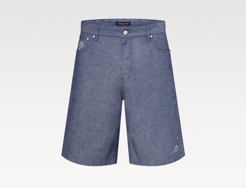 Louis Vuitton 1AHVBS,LV 1AHVBS,Louis Vuitton embroidered shorts,LV denim shorts,LV mens denim shorts,Louis Vuitton denim shor