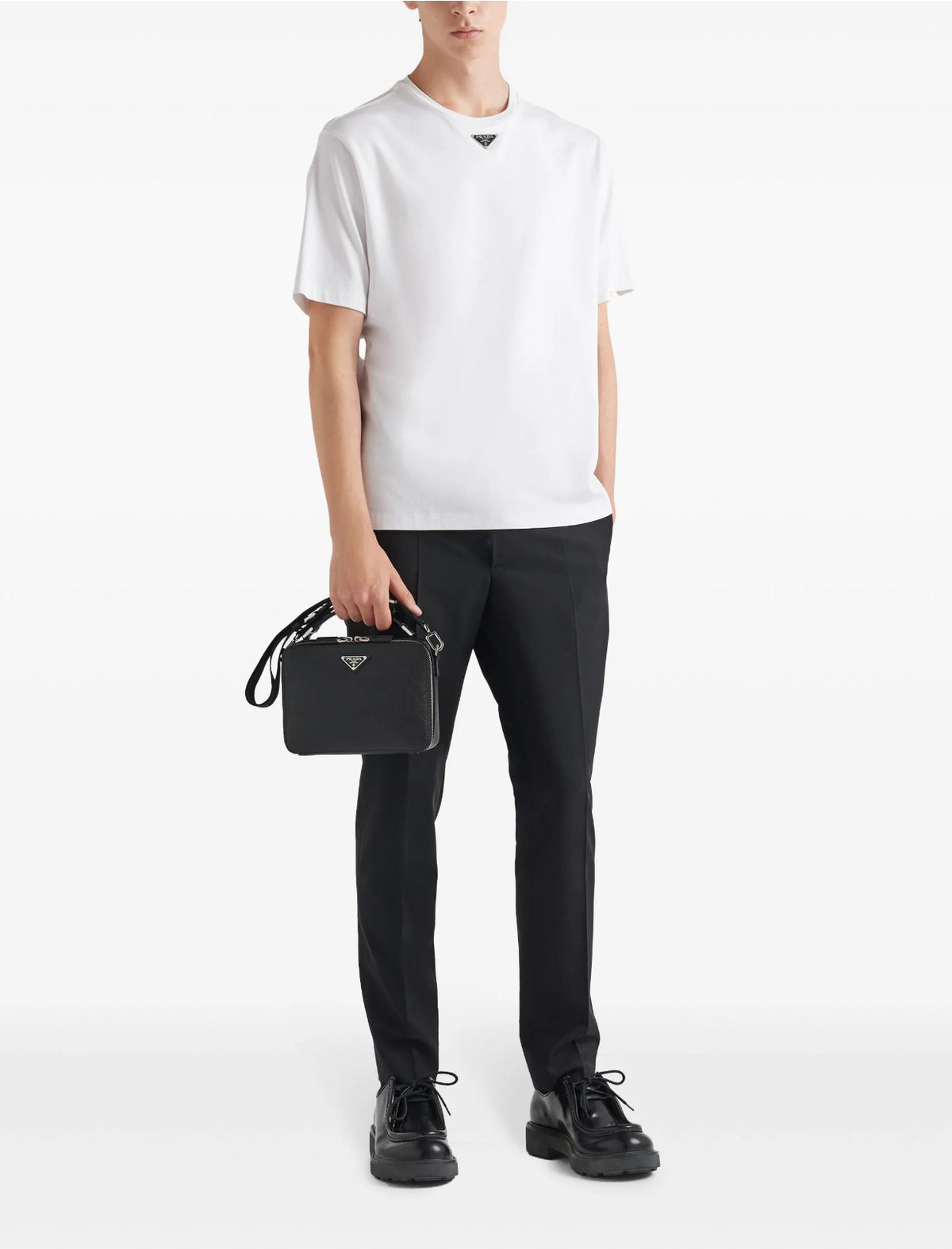 Prada UJN861S232240,Prada triangle logo T-shirt,Prada T-shirt white,Prada white T-shirt mens,Prada T-Shirt black,Prada black
