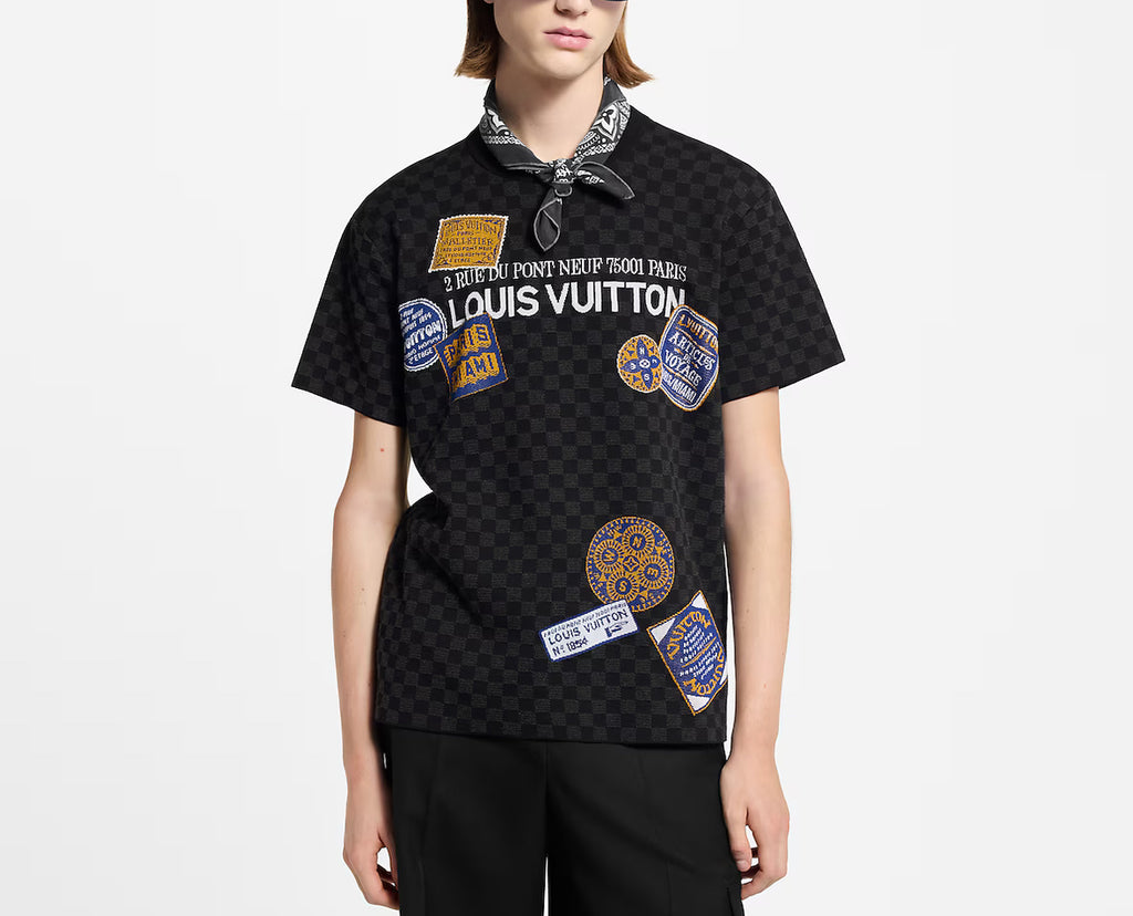 Louis Vuitton 1AHVMP,LV 1AHVMP,Louis Vuitton Damier short sleeved signature crewneck,LV Damier t-shirt,LV Damier tee,Louis Vu