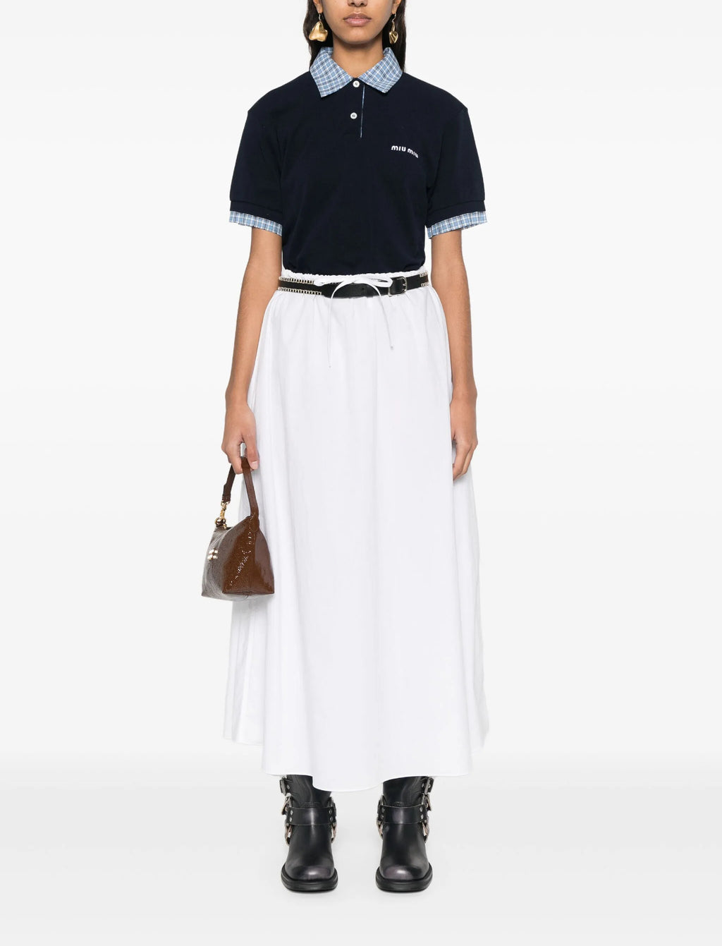 MIU MIU MJN555SOOO15WD,Miu Miu layered polo shirt,Miu Miu layered navy polo shirt,Miu Miu navy polo shirt,Miu Miu polo shirt