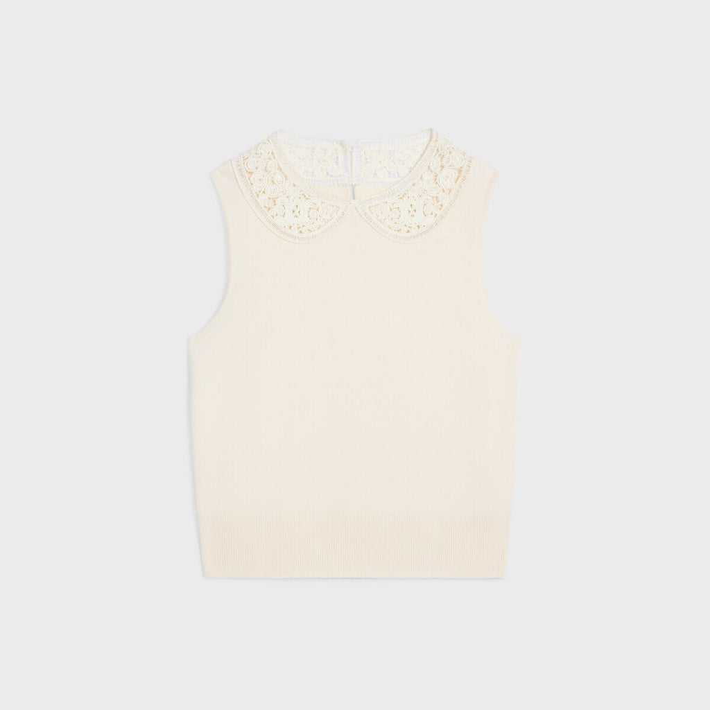 Celine RY0420H11.01OW,Celine sleeveless top,Celine sleeveless white top,Celine sleeveless vest,Celine sleeveless white vest,C