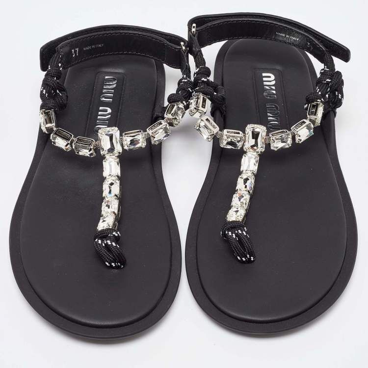 Winniemodo,Winnie modo,MIU MIU 5Y196E,Miu Miu Black Cord Crystal Embellished Thong Sandals,MIU MIU thong sandals,MIU MIU sand