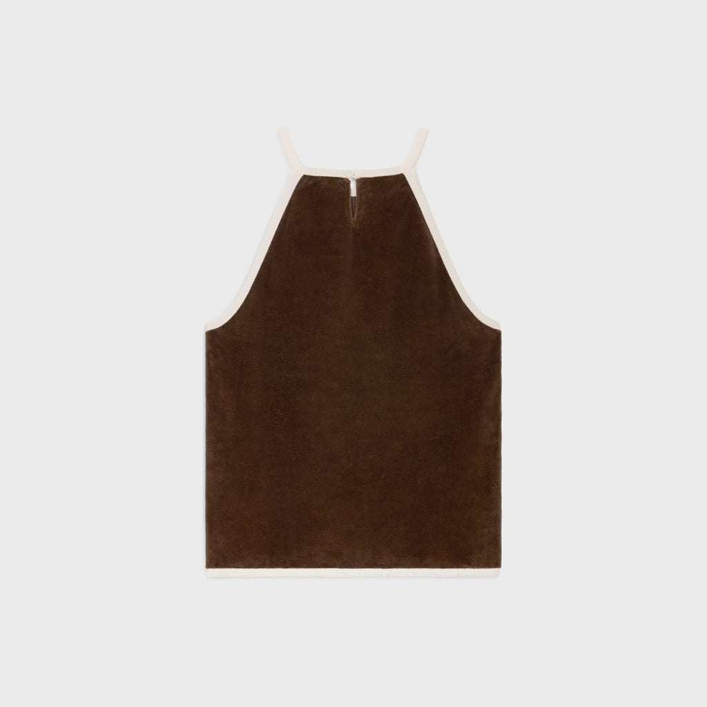 Celine 2X79M748Q.19XC,Celine triomphe tank top in velvet jersey,Celine triomphe tank top brown velvet,Celine brown velvet ves