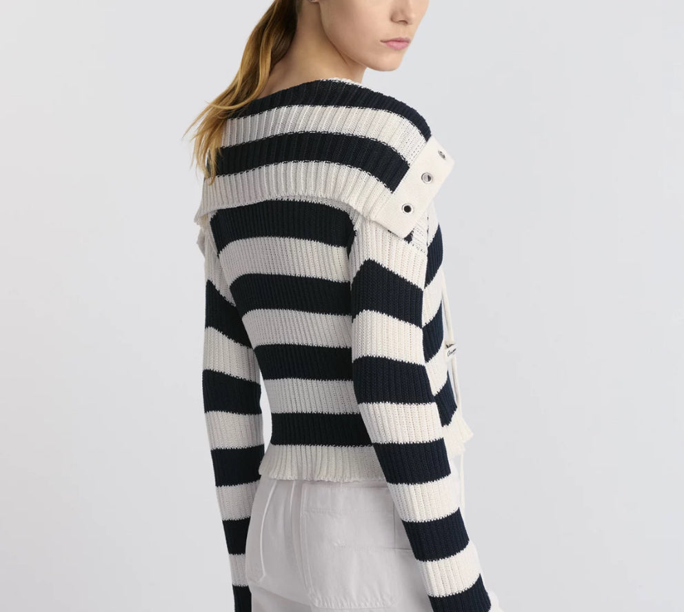 Dior 524S13A7025,Dior Marine sweater,Dior striped sweater,Dior striped sweater womens,Dior striped top,Dior navy white stripe
