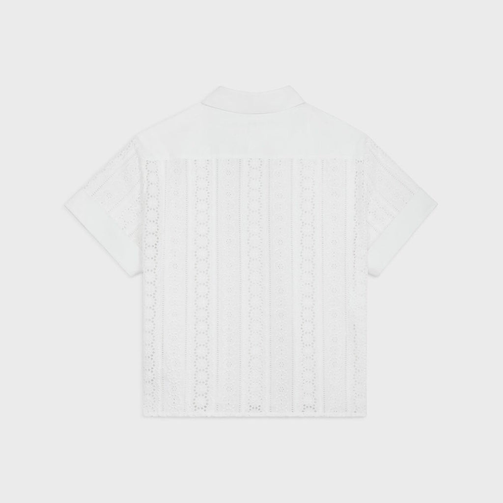 Celine RC00A0L11.01BC,Celine embroidered cotton shirt,Celine white cotton short sleeved shirt,Celine white shirt,Celine women