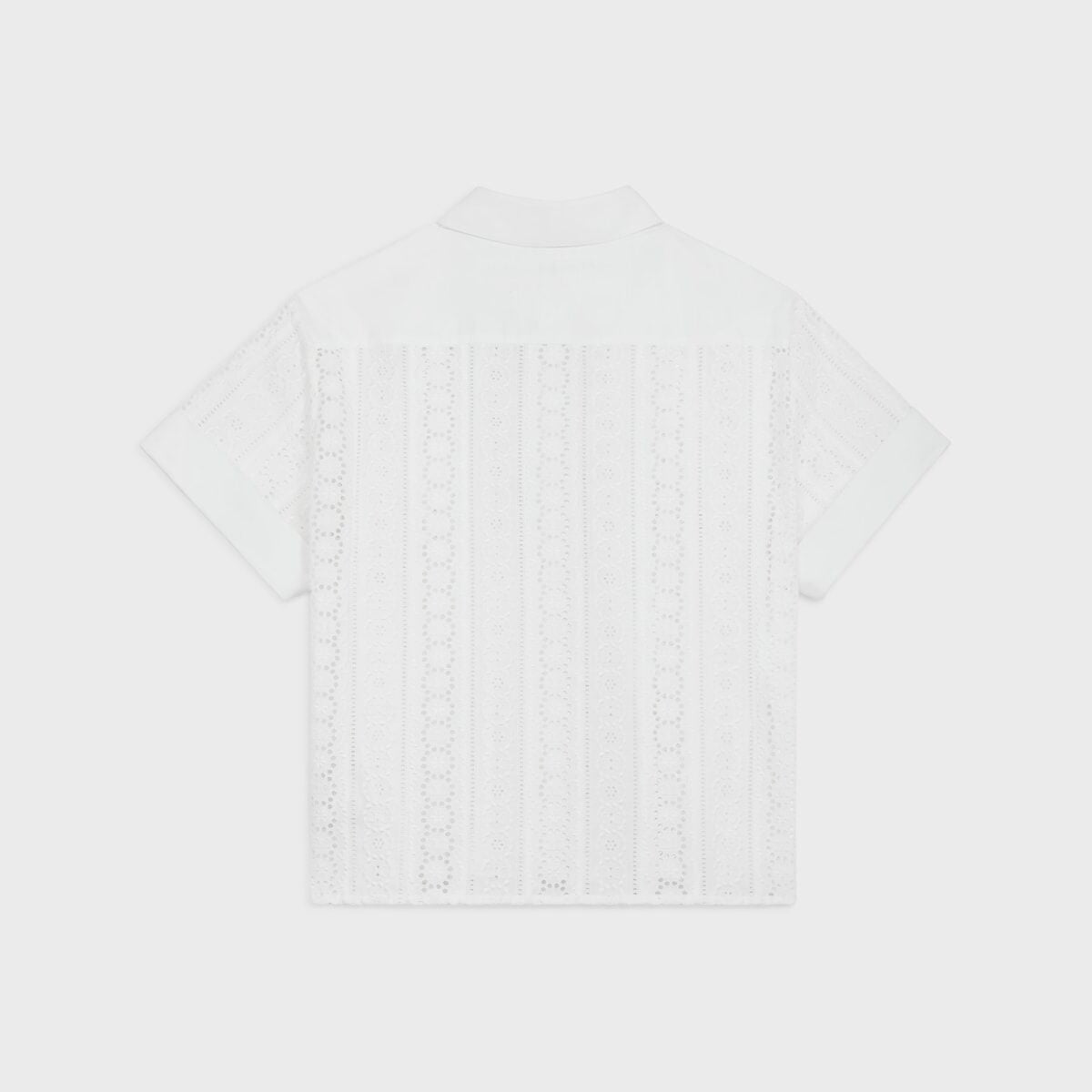 Celine RC00A0L11.01BC,Celine embroidered cotton shirt,Celine white cotton short sleeved shirt,Celine white shirt,Celine women