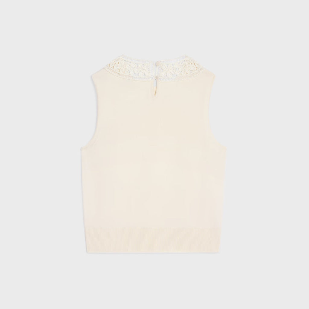 Celine RY0420H11.01OW,Celine sleeveless top,Celine sleeveless white top,Celine sleeveless vest,Celine sleeveless white vest,C