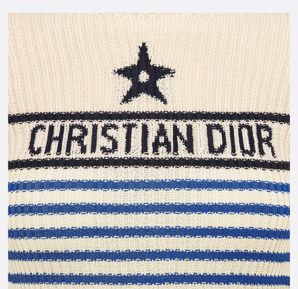 DIORIVIERA ‘ST-TROPEZ’ SHORT SLEEVED SWEATER,Dior striped sweater,DIOR women's sweater blue,dior 244S15ST730,dior knitwear on