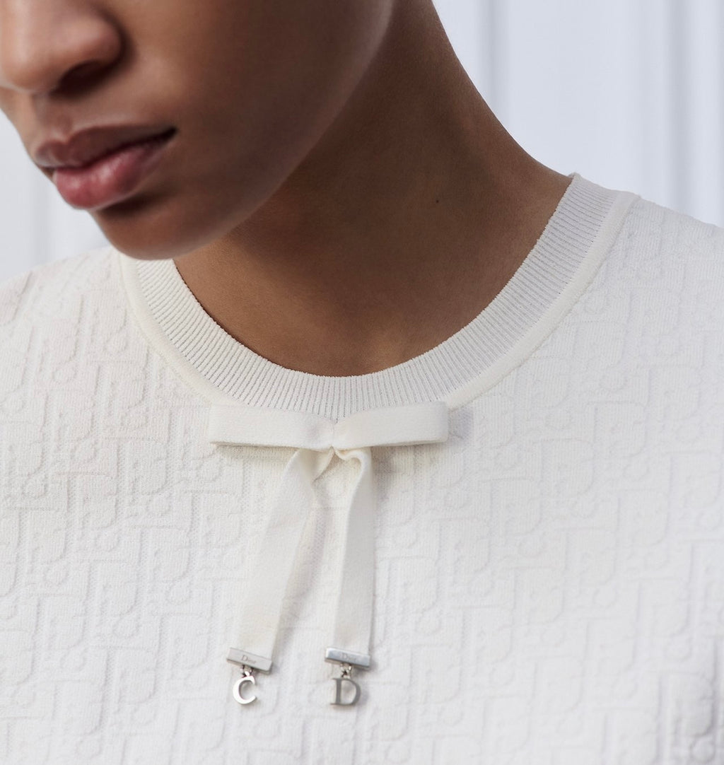 Winniemodo,Winniemodony,Dior 624S24A5E33,Dior short sleeved sweater white,Dior short sleeved sweater bow,Dior knit sweater wo